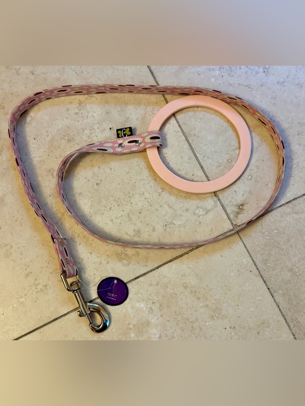 Pink Circular Handle Dog Leash with Patterned Strap